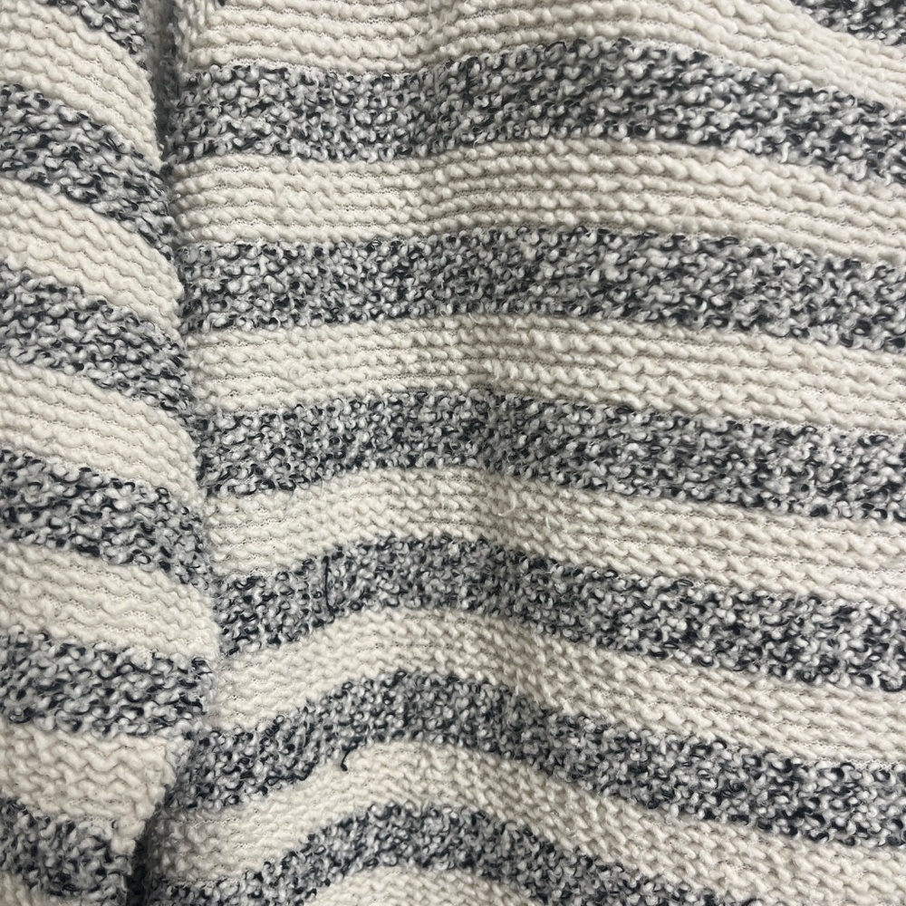 Lucky Brand Striped Knit Top Cream Gray Textured Short Sleeve Sweater Size Large - Picture 5 of 9